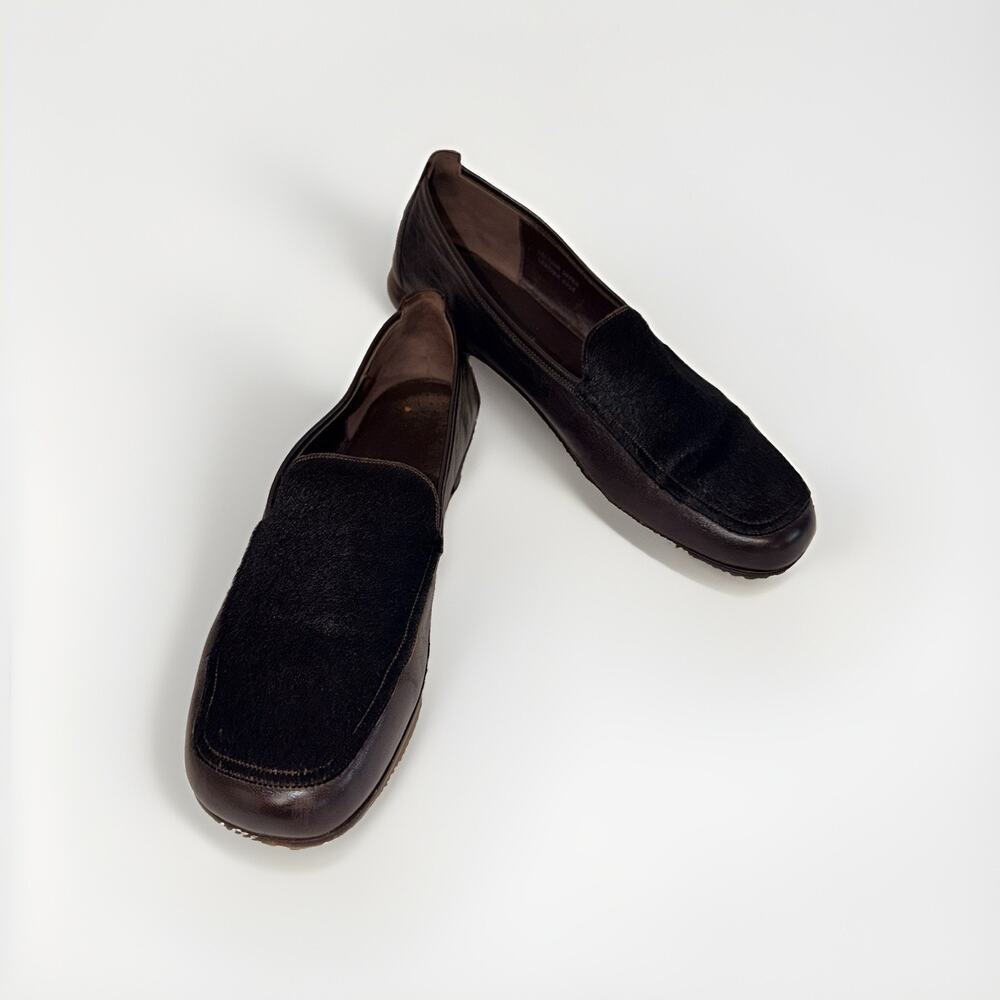 Fifth Avenue Italian Calf Hair Loafers 8.5 B Brown Leather Pony Hair Slip On JB2